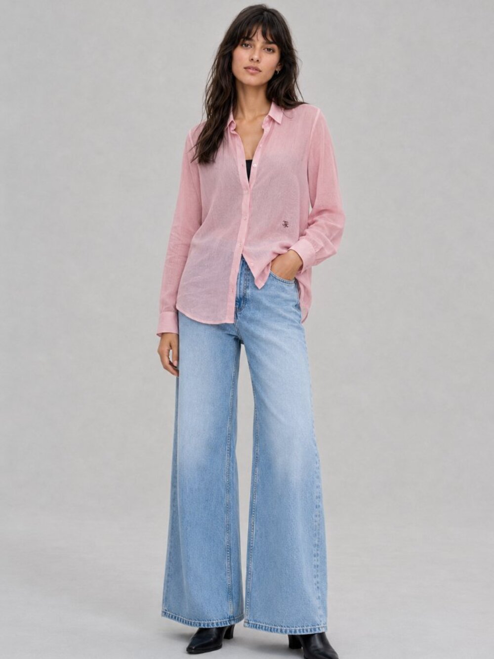 The Kooples Pink Semi-Sheer Button-Down Shirt Minimalist Capsule Small